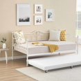 thumbnail image 6 of Twin Daybed with Trundle, Metal Trundle Bed, Sofa Bed Frame, Heavy Duty Metal Slats, for Living Room, Bedroom, Guest Room, Space Saving, White, 6 of 7