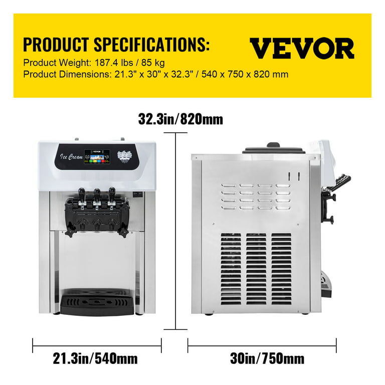 VEVOR Commercial Ice Cream Maker 1800W Countertop Soft Serve Ice Cream  Machine 4.7-5.3 Gal./H Single Flavor Ice Cream Machine BJLJTSDTA11600001V1  - The Home Depot