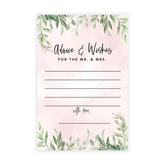 Koyal Wholesale Blush Pink Greenery Leaves Wedding Advice & Well Wishes Guest Book Cards for Bride and Groom, 56 Pack