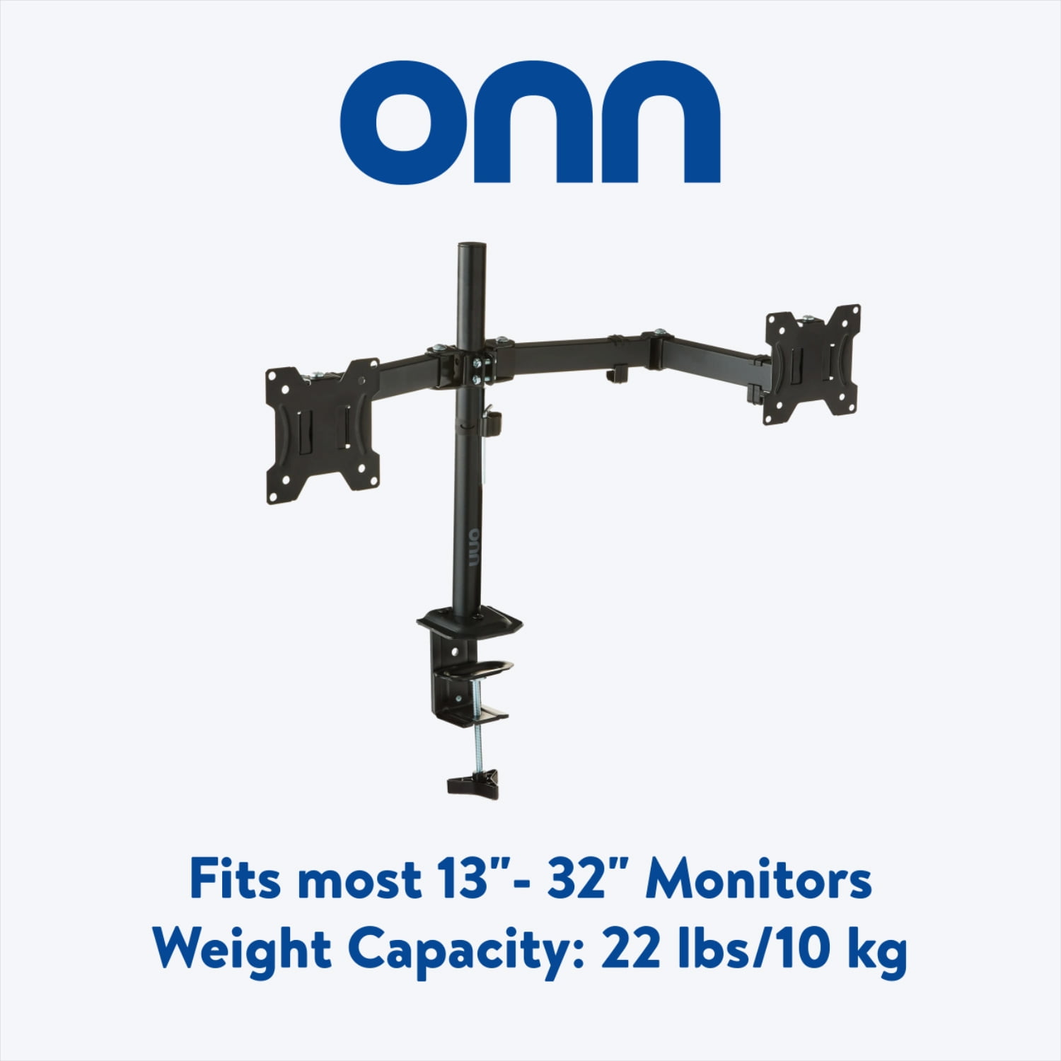 onn Full Motion Dual Monitor Desk Mount, Fits 2 Screens Up to 32 inches - Rotate, Tilt & Swivel