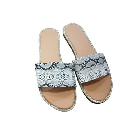 

rourlinge Womens Shoes Summer Fashion Flat Bottom Rhinestone Beach Sandals And Slippers Comfortable 41