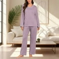 thumbnail image 6 of vdgthytj Pajamas for Women Sleepwear 2 Piece Pjs Striped V Neck Long Sleeve Top Pants Set Nightwear Plus Size, 6 of 7
