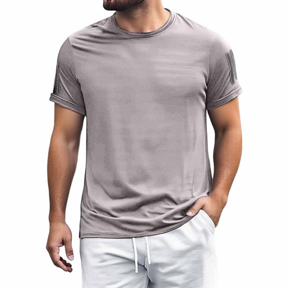 Men's Ice Silk Crewneck Tee, Short Sleeve Quick Dry Sport Top, Plain Casual Summer Shirt