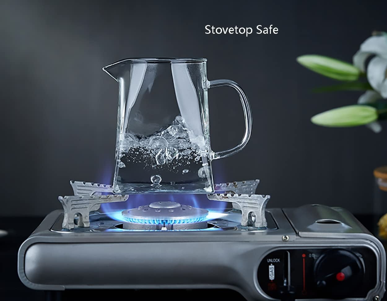 Glass Pitcher with Handle, Milk and Cream Pitcher Cup Jug, Heat Resistant Borosilicate Glass Creamer for Coffee Tea or Maple Syrup Serving, Stovetop & Microwave Safe (32oz/ 950ML)