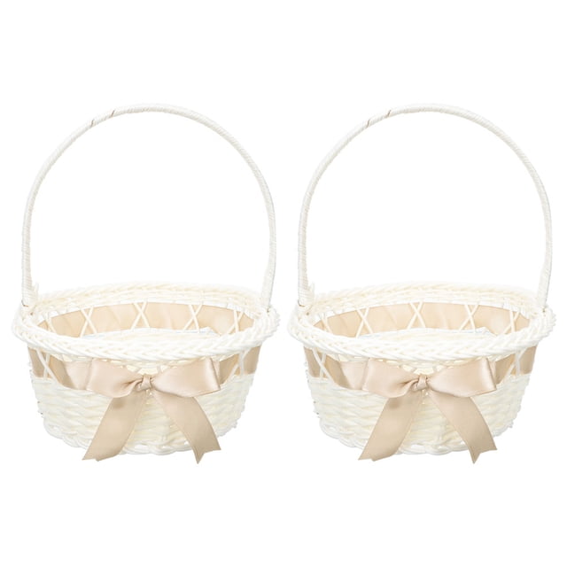 Cesta de flores para niña, cesta tejida hecha a mano con asa, 2 uds.