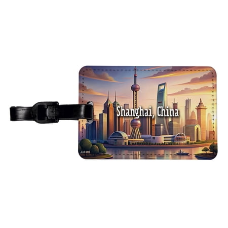 Shanghai, China Travel City Country Stamp Faux Leather Travel Luggage Tag