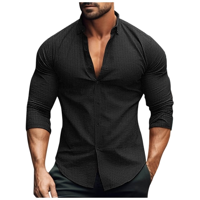 Blusa y camisa de manga larga con cuello vuelto, camisas de manga corta con botones para hombre, camisa hawaiana con textura, camisa de vestir informal lisa, camisas, blusa para hombre
