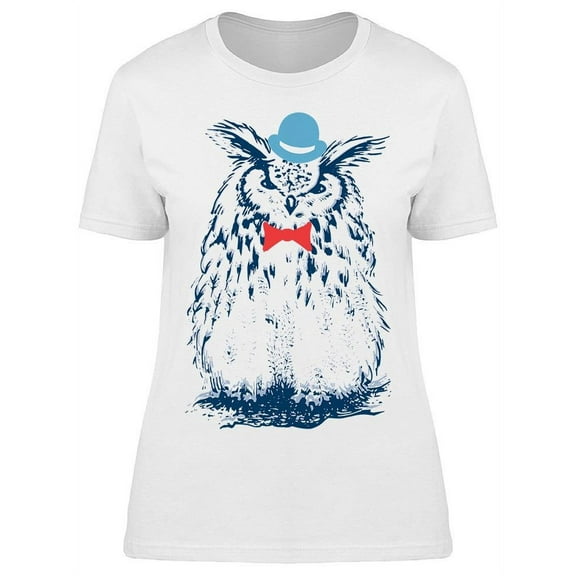 Cute Owl With Bow And Hat  T-Shirt Women -Image by Shutterstock, Female Large