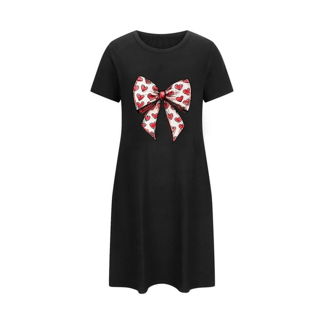 Oksale Chemises de Nuit Grande Taille pour Femmes en Coton Mignonnes à Motif Chemises de Sommeil Douillettes à Manches Courtes Robe de Pyjama de la Saint-Valentin Mini Robes de Nuit pour les Vacances Noir TG