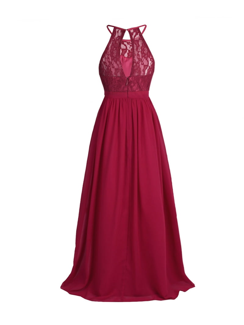 modest burgundy lace dress Modest Burgundy V-Neck Sleeveless Long Bridesmaid dresses Affordable –  Newinlook main image 0