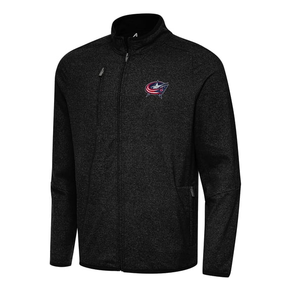 Men's Antigua Heather Black Columbus Blue Jackets Hold-Up Full-Zip Tri-Blend Jacket