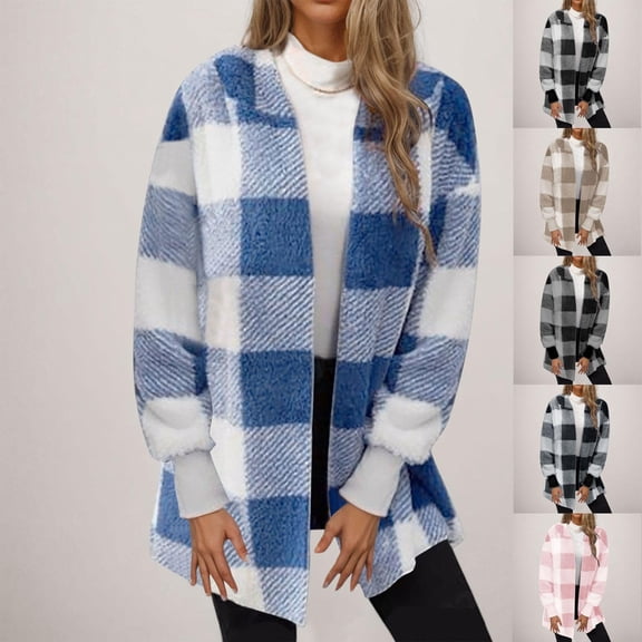 Aboser Flannel Cardigan for Women Fuzzy Fleece Plaid Shacket Winter Thermal Long Sleeve Jackets Trendy Checked Shackets Casual Open Front Cardigans
