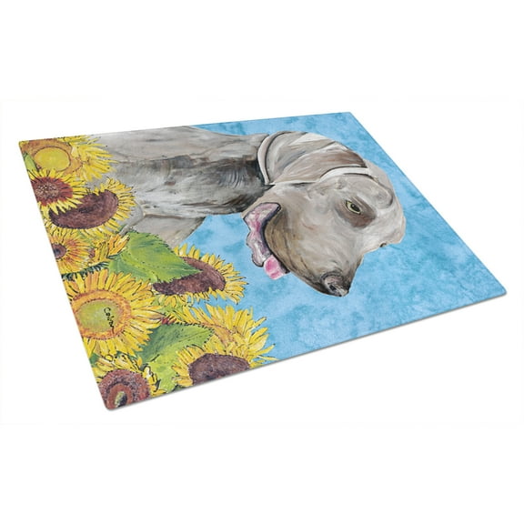 Carolines Treasures SC9080LCB Weimaraner in Summer Flowers Glass Cutting Board Large, 12H x 16W, multicolor
