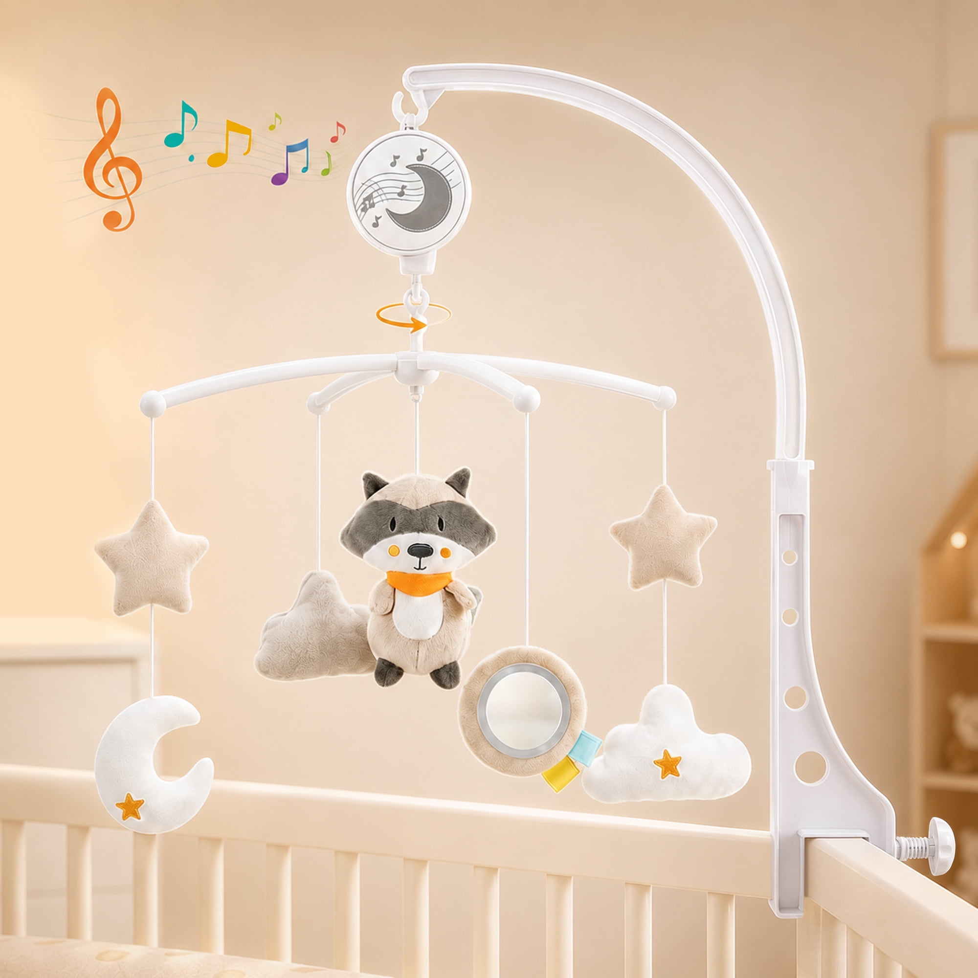 FVLOENG Baby Crib Mobile with Wind-Up Music Box, Soft Plush Hanging Toys, Nursery Crib Mobile Adjustable Crib Clamp, Baby Mobile...