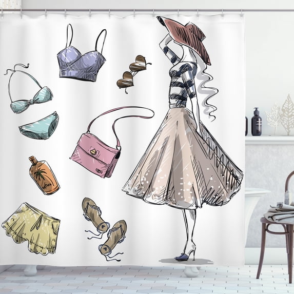 Ambesonne Heels and Dresses Shower Curtain, Summer Theme, 69"Wx75"L, Multicolor