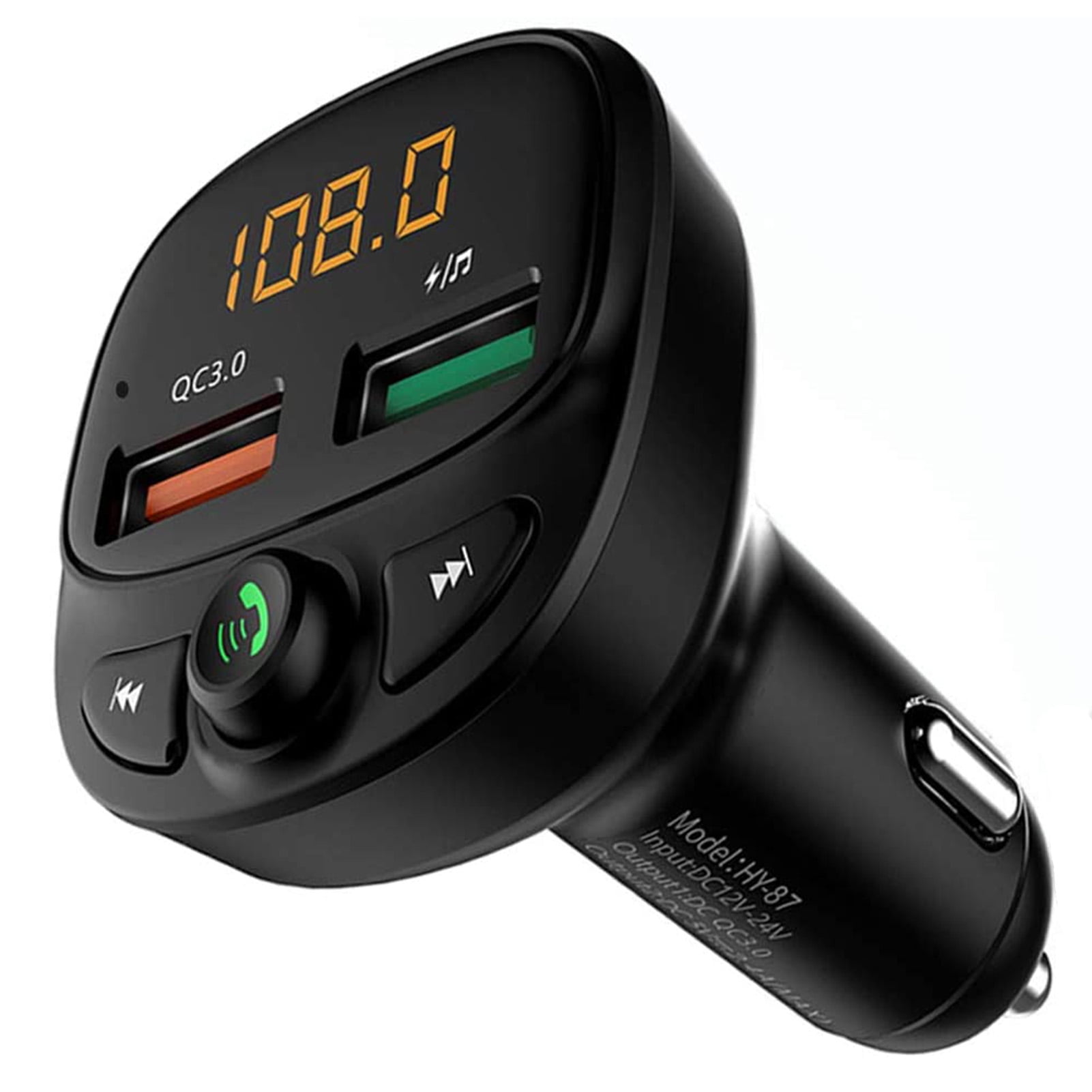 QC3.0+USB-C Fast Charger Wireless Bluetooth Car FM Radio Adapter Bluetooth 5.0 Music Player FM Car Kit with Hands-Free Calls Bluetooth FM Transmitter for Car Support TF Card USB Drive 3 USB Ports 