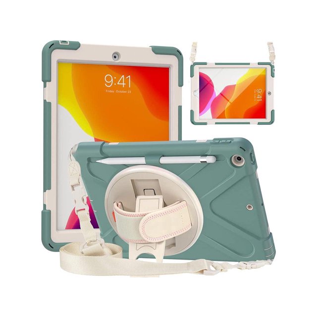 Case for iPad 9th 8th 7th Generation 10.2 with Pencil Holder Kickstand Hand Strap and Shoulder Strap Protective Cover for iPad 10.2 inch 2021 2020 2019