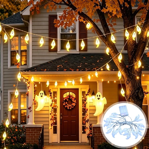 Diceymbol Halloween Ghost String Lights, 6.56 Ft 20 LED Battery Operated Ghost Lights for Indoor Outdoor Mantel Window Porch Party Decorations