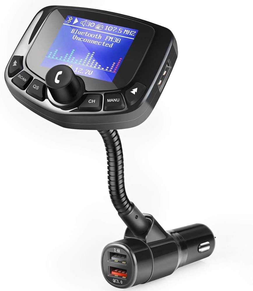 Tasshz Bluetooth FM Transmitter for Car Bluetooth Adapter with Large 1.
