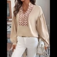 thumbnail image 4 of Blusa de Oficina para Mujer, Plisada, de Larga y Cuello en V, Estilo Retro, Elegante, con Estampado Circular Abierto y Cuello Alto. Albaricoque S, 4 of 10
