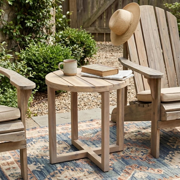 Christopher Knight Home Acacia Wood Outdoor Circular Side Table, Light White
