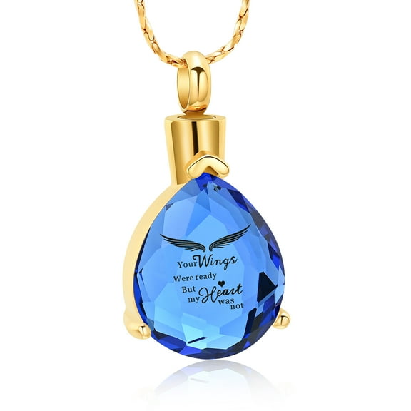 Personlized Your Wings Were Ready But My Heart Was Not - Crystal Teardrop Cremation Jewelry for Ashes Urn Necklace Lockets for Human Ashes Pendent for Ashes and Chain Pet Ashes Holder