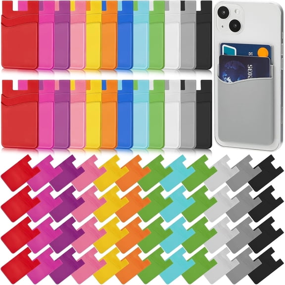 MJMJ 72 Pcs Phone Card Holder for Back Silicone Adhesive Wallet Case Pouch 2 Pocket Wallet Stick on Cell Phone Sleeve for Most Smartphones ID Business Credit Cards, 12 Colors