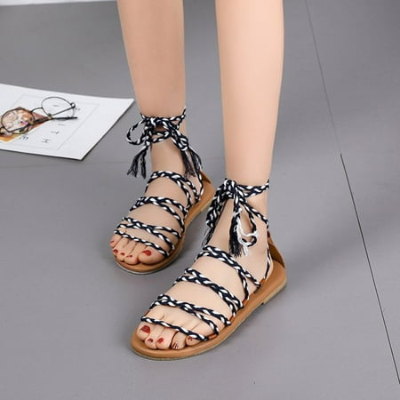 

Women Cross Strap Sandal Hollow Flats Open Toe Beach Shoes for Summer Comfortable Casual Cross Strap Hollow Open Toe Women Lady Sandal Shoes 40