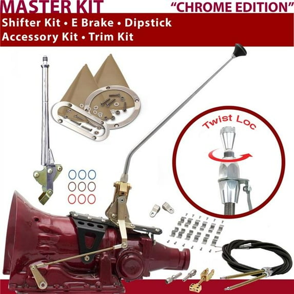 American Shifter C4 Shifter Kit Chrome 16 in. E Brake Cable Clamp Clevis Trim Kit Dipstick for F7043