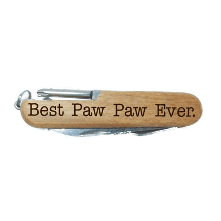Fathers Day Gift for Grandpa Best Paw Paw Ever Laser Engraved Wood 8 Function Multitool Pocket Knife (PAW
