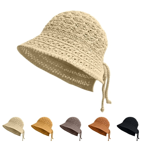 Straw Sun Hat for Women LSQii Foldable Crochet UPF 50 Packable Bucket Hat Lightweight Breathable Portable Summer Cap for Outdoor Travel Hiking (Beige),Under $3