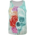 thumbnail image 1 of Halloween Distressed Skull and Flowers All Over Mens Tank Top, 1 of 2