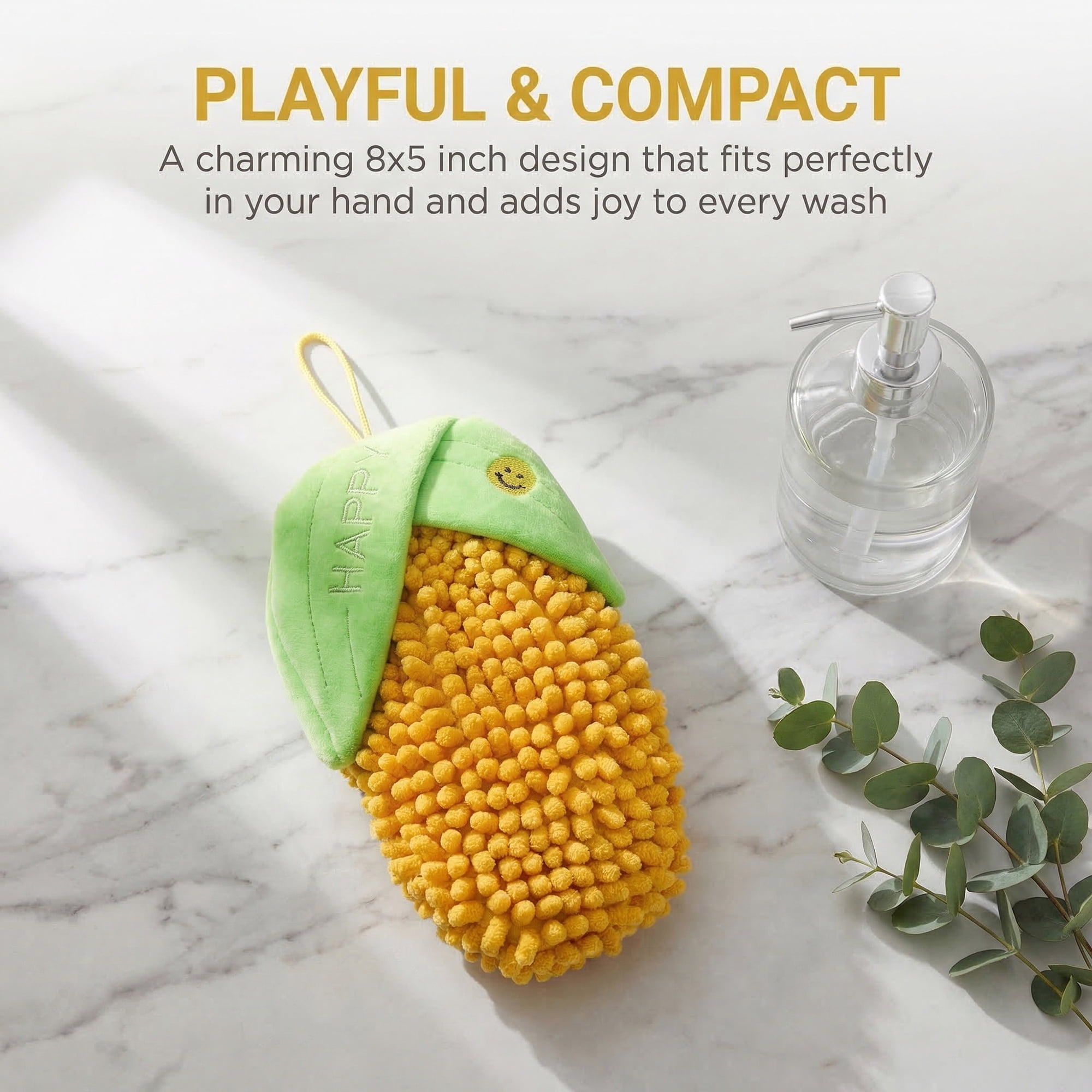 Unique Bargains Cute Corn Shaped Chenille Hanging Soft Absorbent Hand Towel Yellow 8" x 5"