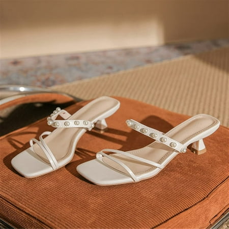 

Pearl Fairy Wind Sandals Stirrups with Roman Shoes External Sandals Female 5CM (Color : D Size : 38)