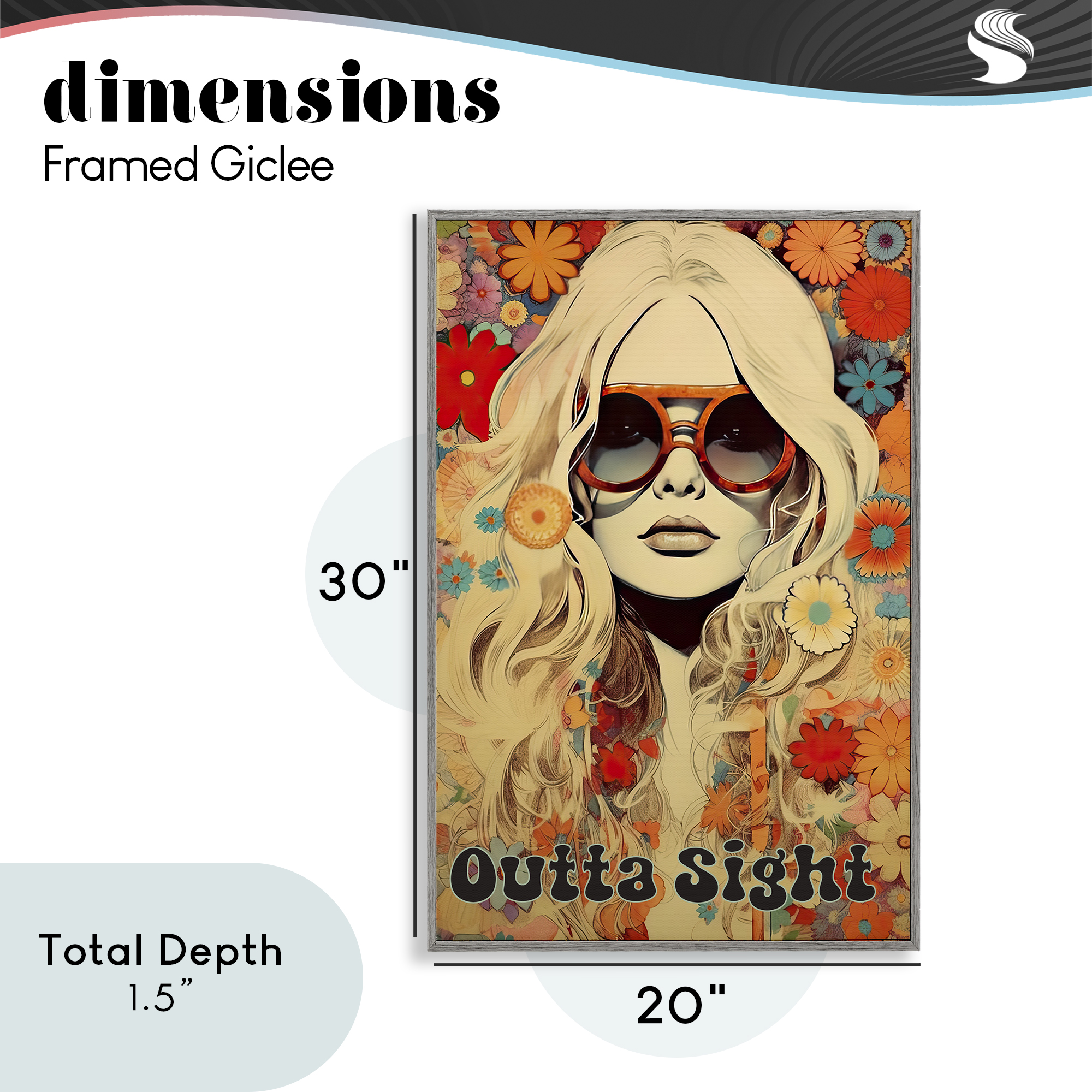 Outta Sight Hippie Girl Gray Framed Giclee Art, design by Sasha