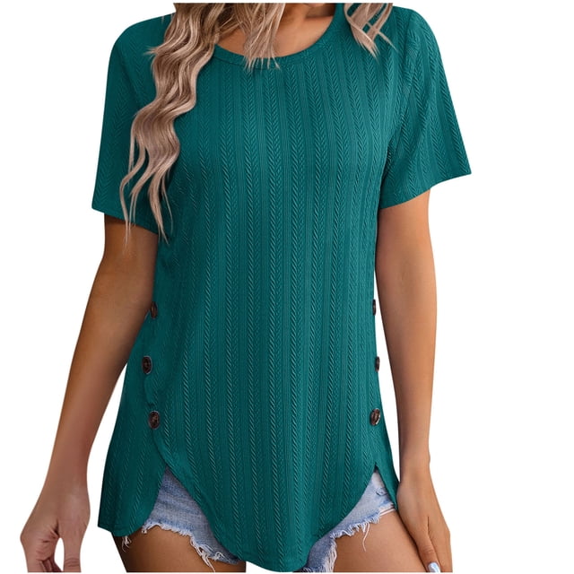 Birdeem Nouveau T-Shirt d'Été pour Femmes Col Rond Manches Courtes Boutonné