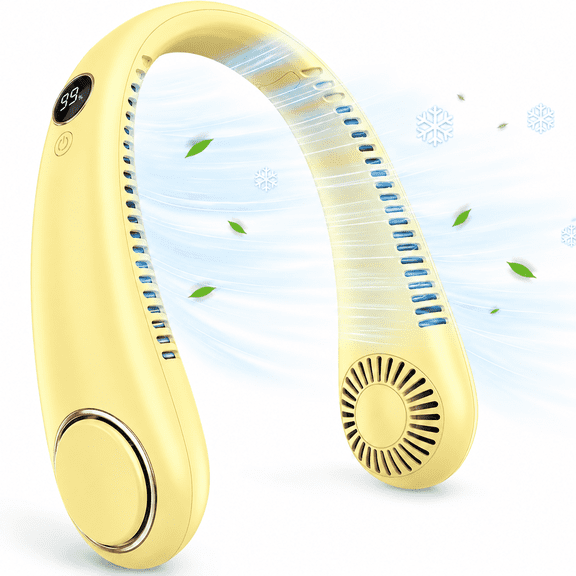 NIUTA® Portable Neck Fan, 4000mAh Rechargeable Bladeless Neck Fan, Hands-Free Wearable Personal Fan with 3 Speeds, Type-C USB Charging for Travel, Outdoor, Office, Walking, Yellow