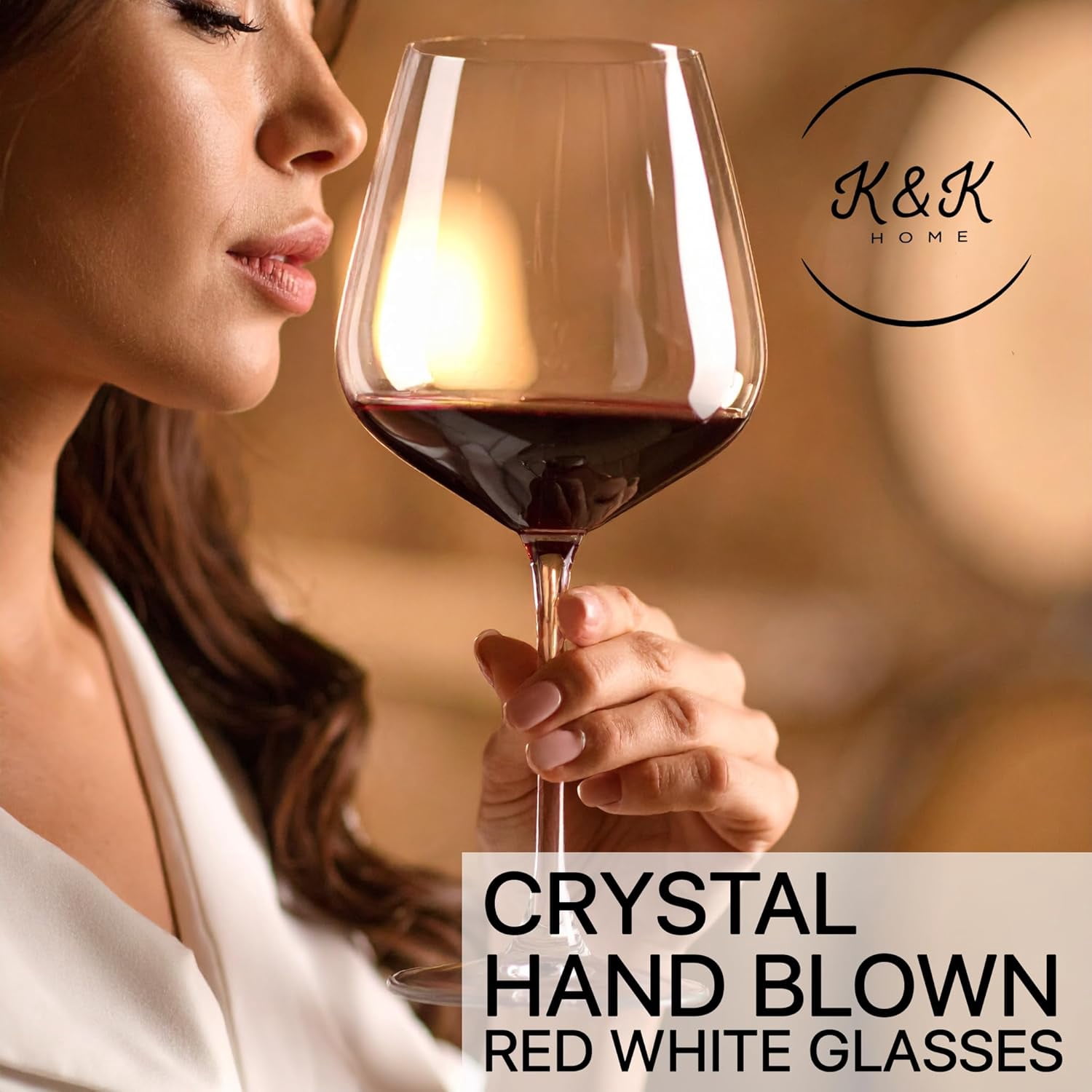 K&K Home Large Red Wine Glasses – Set of 4, 20.5 oz Wide Bowl – Crystal-Clear Glass Goblets for Cabernet, Pinot Noir, or Sangria – Sophisticated, Lead-Free Wine Glasses for Entertaining & Gifting