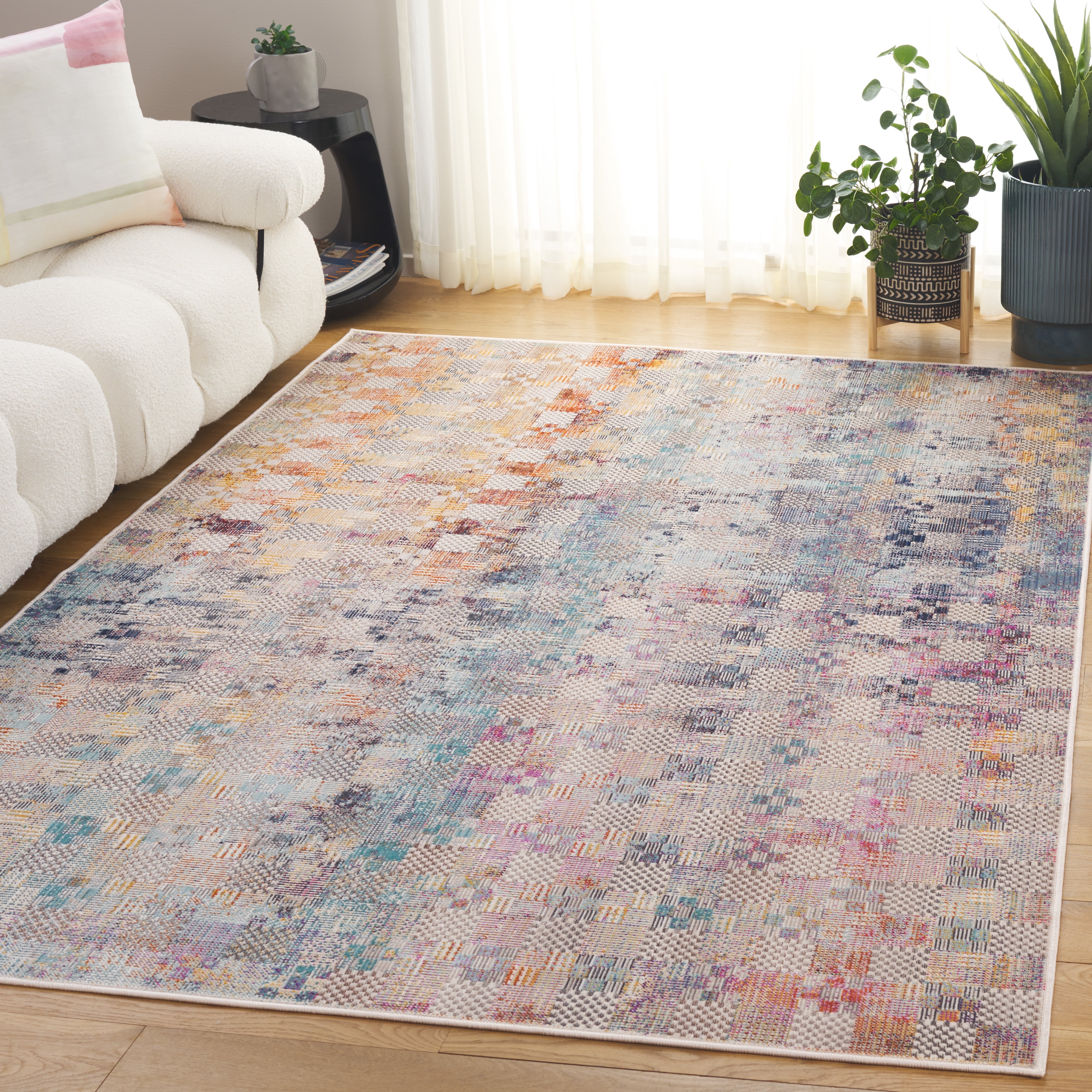 SAFAVIEH Rainbow Jamel Abstract Indoor/Outdoor Area Rug, Blue/Gold, 4' x 6'