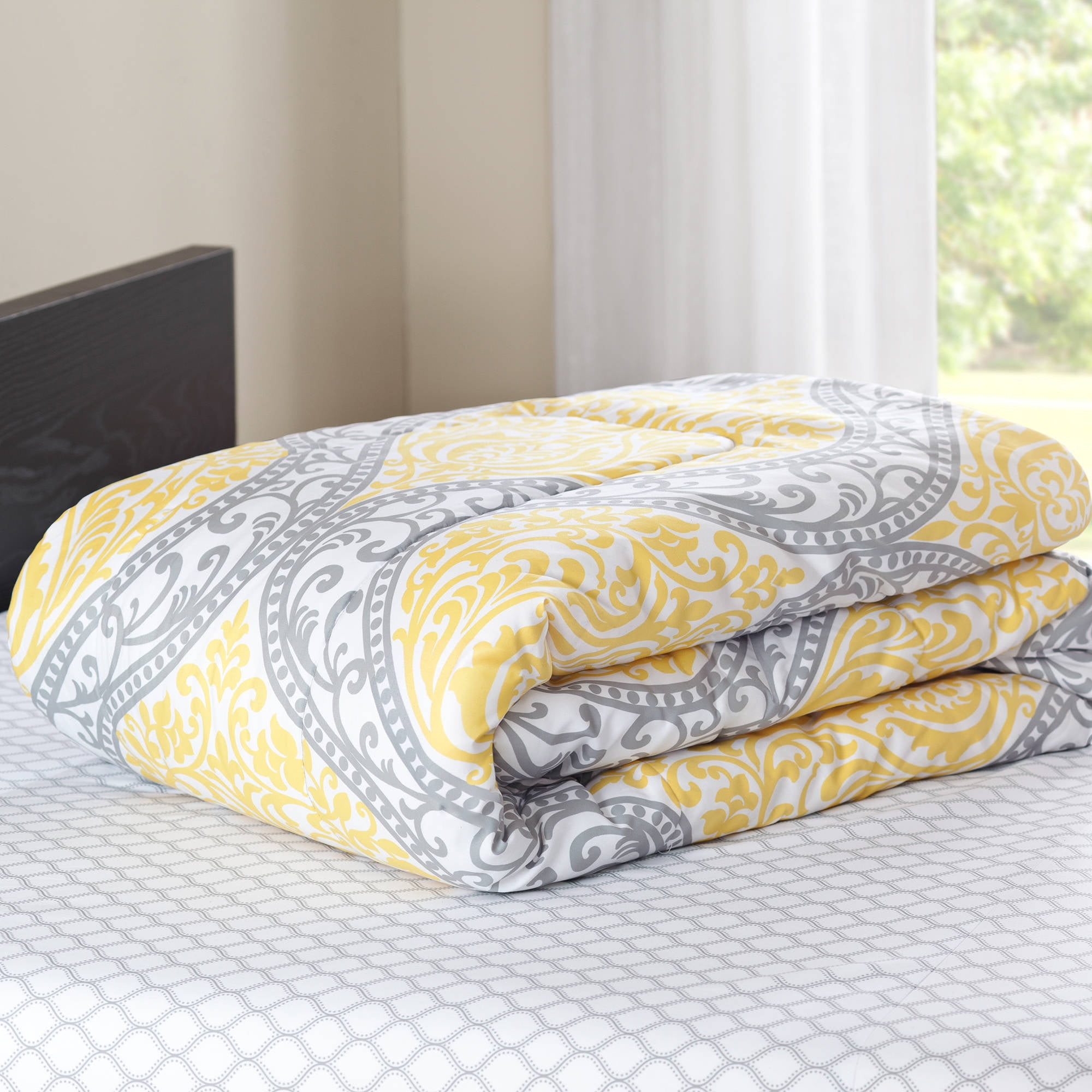 Mainstays Yellow Damask 8 Piece Bed In A Bag Bedding Set, Full ...