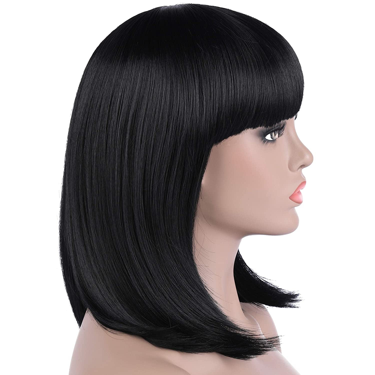 Onedor Women s 14 Inch Straight Short Black Bob Wig with Hair Bangs Heat Resistant Synthetic Full Hair Wigs for Women 1 Black