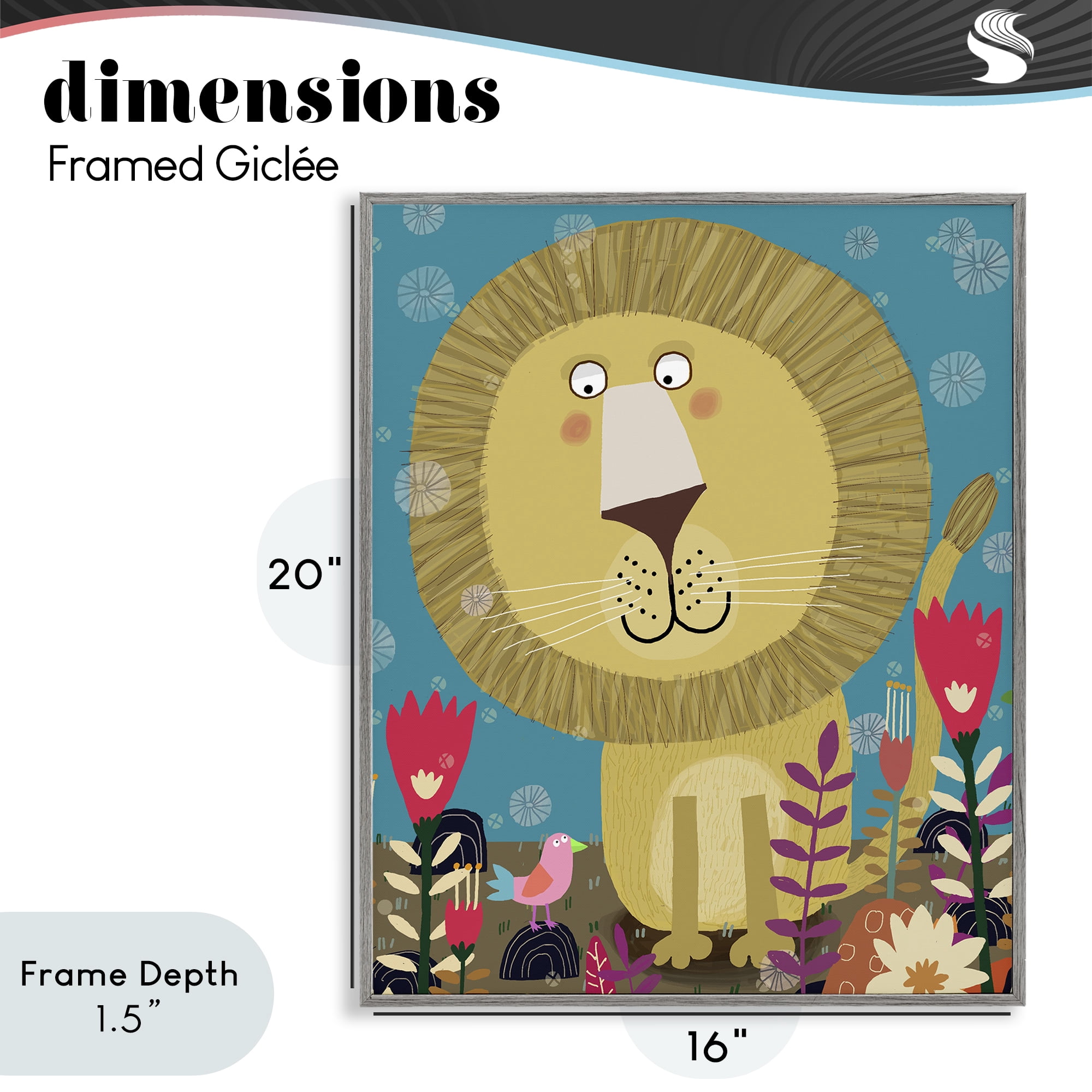 Stupell Industries Boho Lion & Flowers Gray Framed Giclee Art, design by Carla Daly