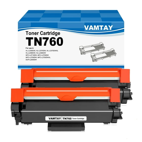 VAMTAY Black Toner Cartridge 2 Pack TN760 Toner Cartridge Replacement for Brother TN-730 TN730 TN-760 TN760 Compatible with MFC-L2710DW MFC-L2750DW DCP-L2550DW HL-L2350DW HL-L2390DW HL-L2395DW