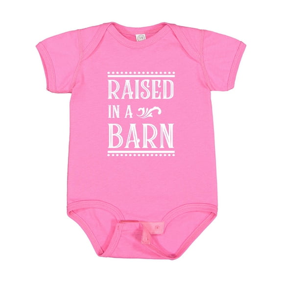 Inktastic Raised in a Barn in White Boys or Girls Baby Bodysuit