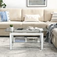 thumbnail image 3 of Modern Rectangle Tempered Glass Coffee Table | 40"W x 20"D x 18"H Silver | 2-Tier Mirrored Stainless Steel Legs | Living Room & Waiting Area Furniture, 3 of 10