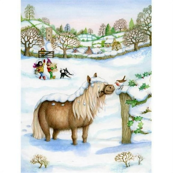 Feeding the Shetland Horse Flag Canvas House Size