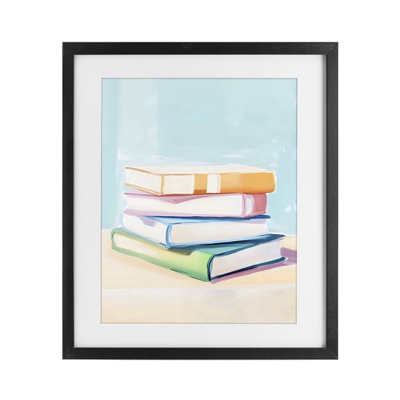 Stupell Industries Pastel Reader's Book Stack Black Framed Print Under Glass, design by The Prints Vibe
