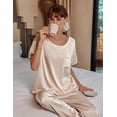thumbnail image 4 of Avidlove Summer Pajama Sets for Women Silk Satin Pj Sets Two Piece Short Sleeve Tops and Long Louge Pants Set Ladies Matching Pjs Outfits, 4 of 6
