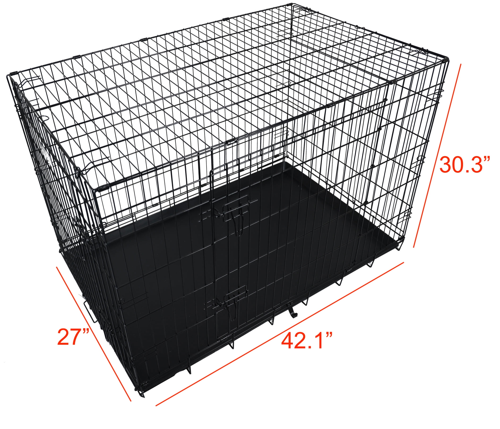 Elevon Foldable 2-Door 42" Metal Pet Crate for Dogs & Cats with Leak-Proof Tray
