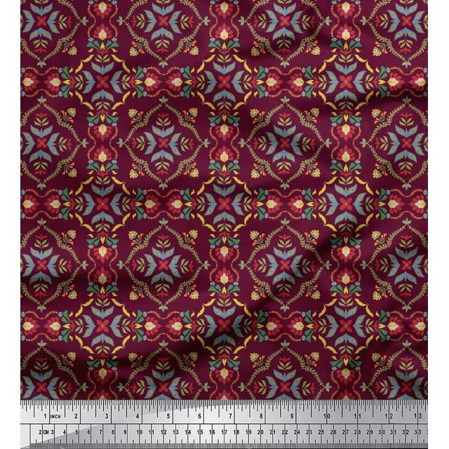 Soimoi Tissu Poly Georgette Feuilles, Floral & Damas à Motif de Quatre Feuilles au Mètre 42 Pouces de Large